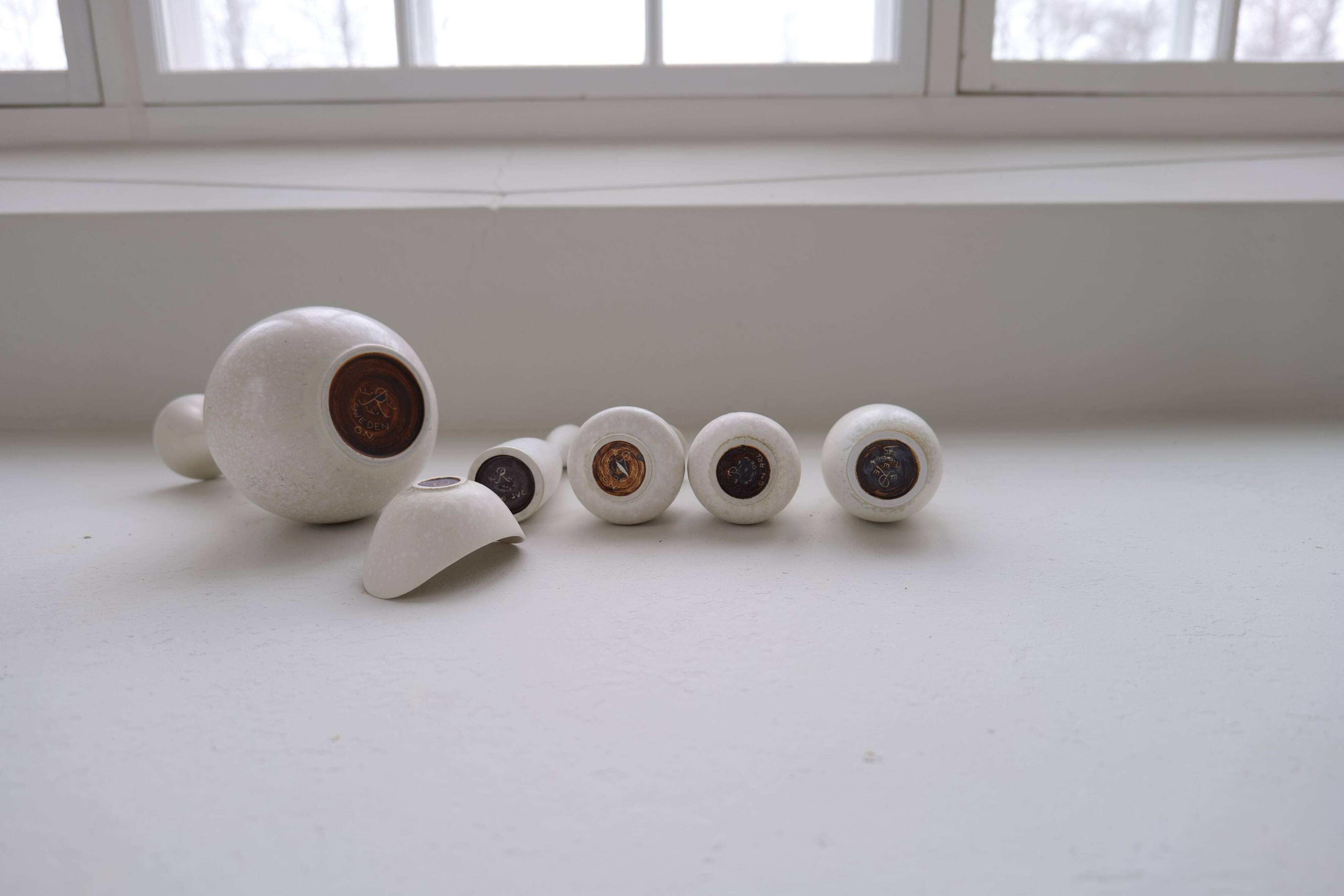 Group of 6 white and grey Midcentury Modern vessels Rörstrand Sweden 1950