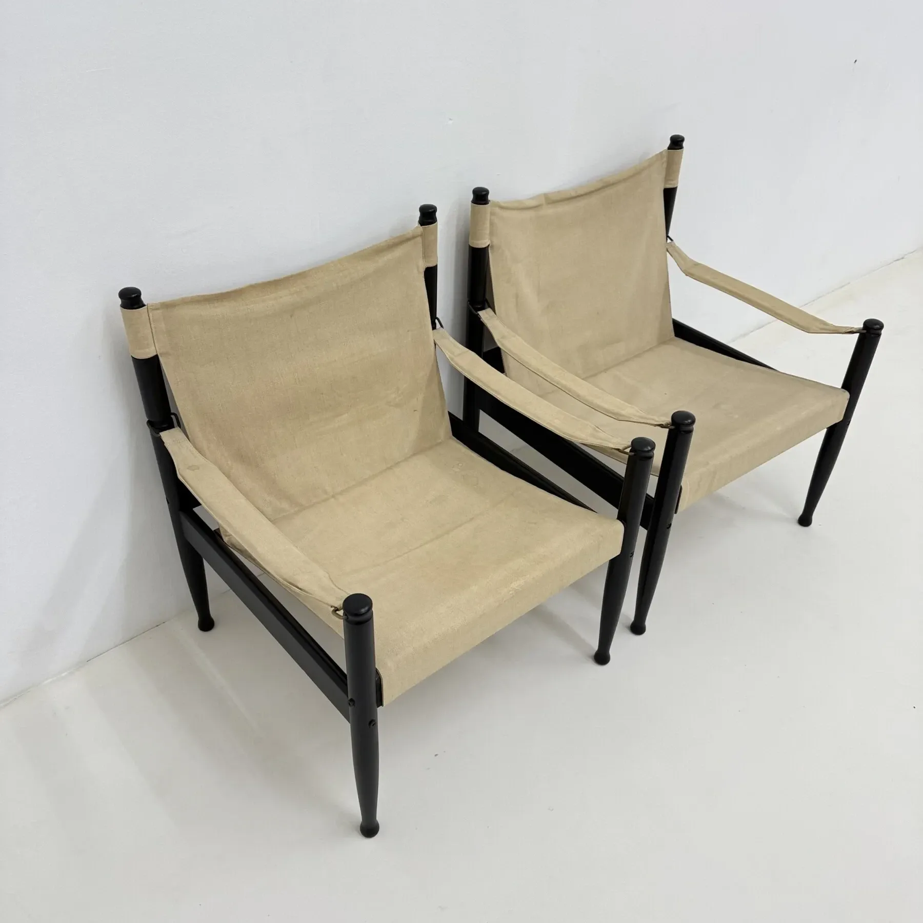 Set of mid-century Danish safari chairs by Erik Wørts for Niels Eilersen, 1960s