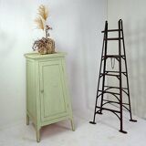 Vintage Green patinated wood Pedestal Cabinet Storage