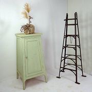 Vintage Green patinated wood Pedestal Cabinet Storage