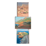 Paintings lot of 3 Pastel Ed. Pannetier (1884-1965) Orientalist Marine (?)