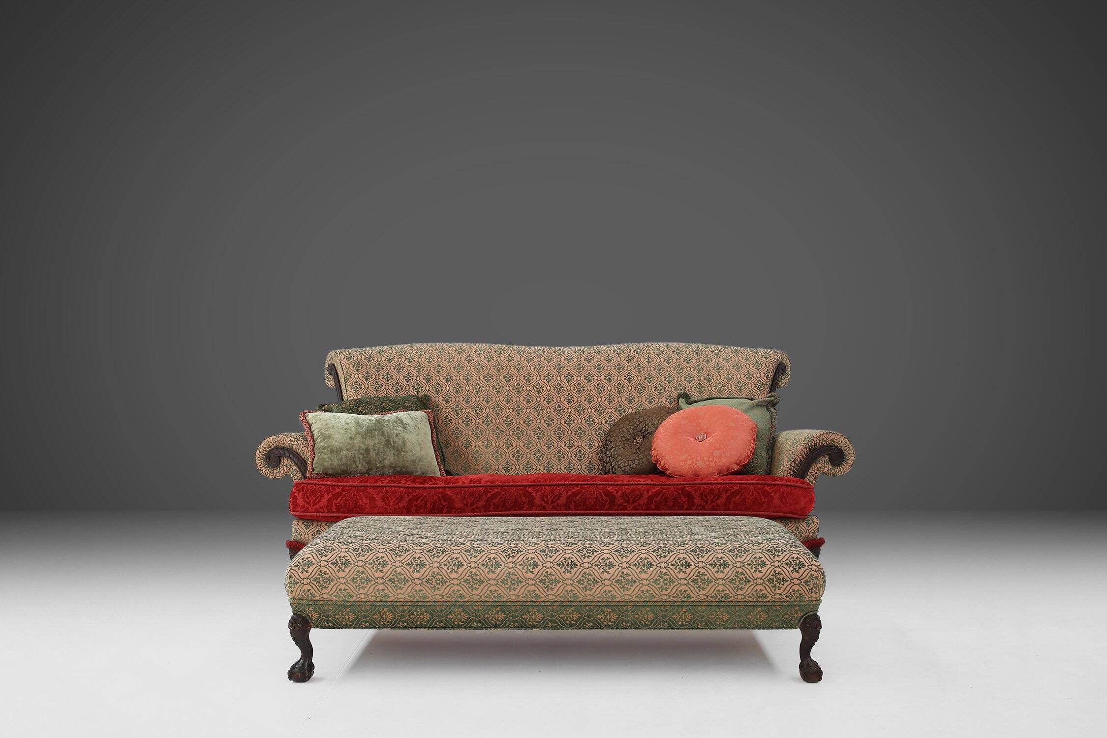 Large Victorian Sofa and Matching Ottoman, United Kingdom, 1890s