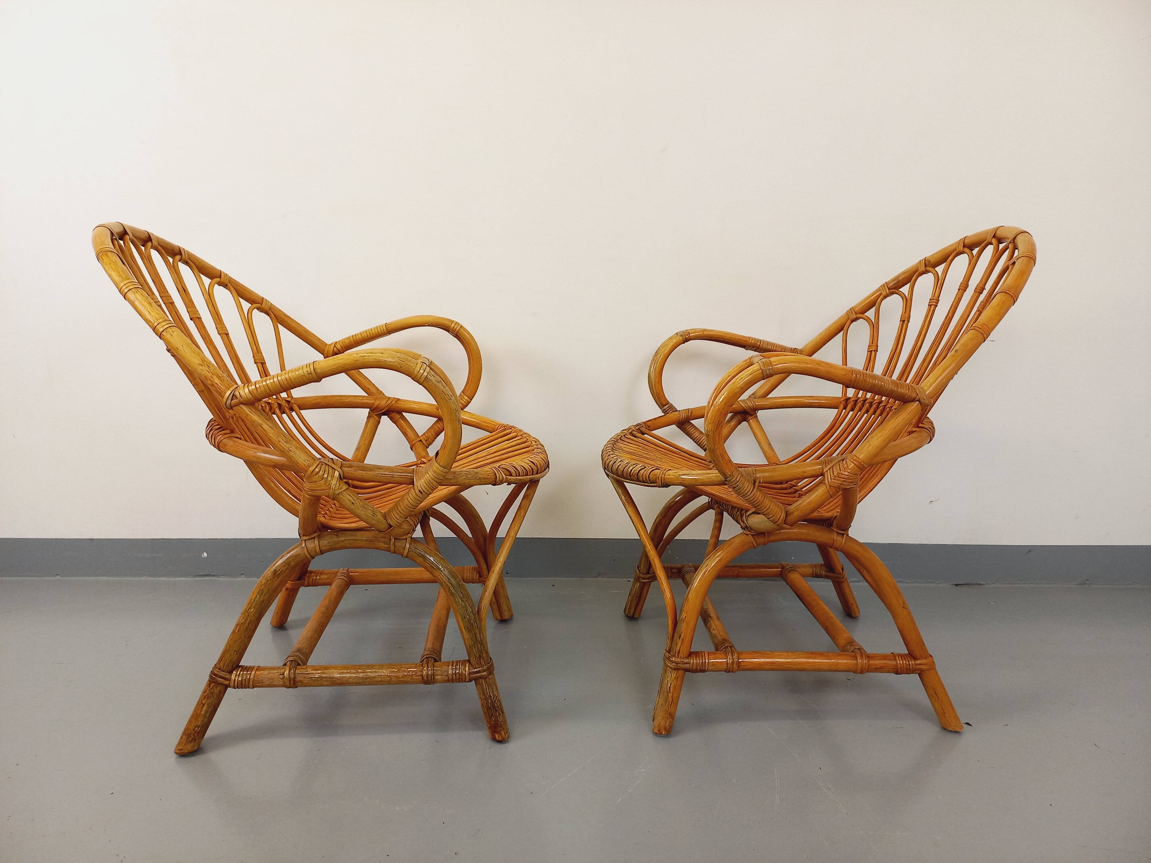Pair of vintage rattan armchairs from the 60s