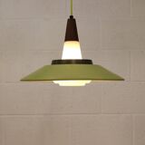 Opal glass and green aluminium shade vintage lamp by Voss Belysning - Denmark