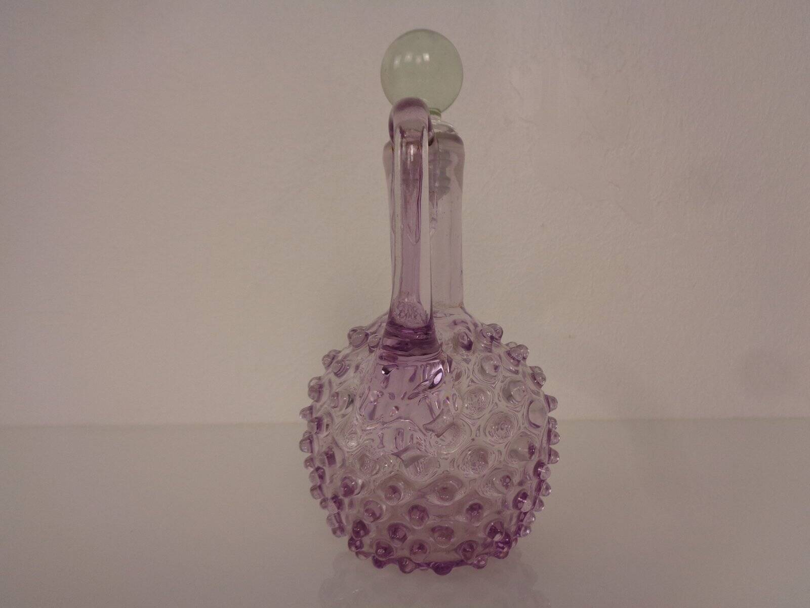 Italian pink bubble glass decanter with stopper, 1960s
