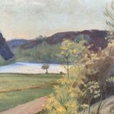 Small Vintage Oil Landscape signed by artist G. Carlson 1947