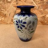 Ancien vase soliflore betschdorf schmitter grès bleu décor fleurs vintage #b647