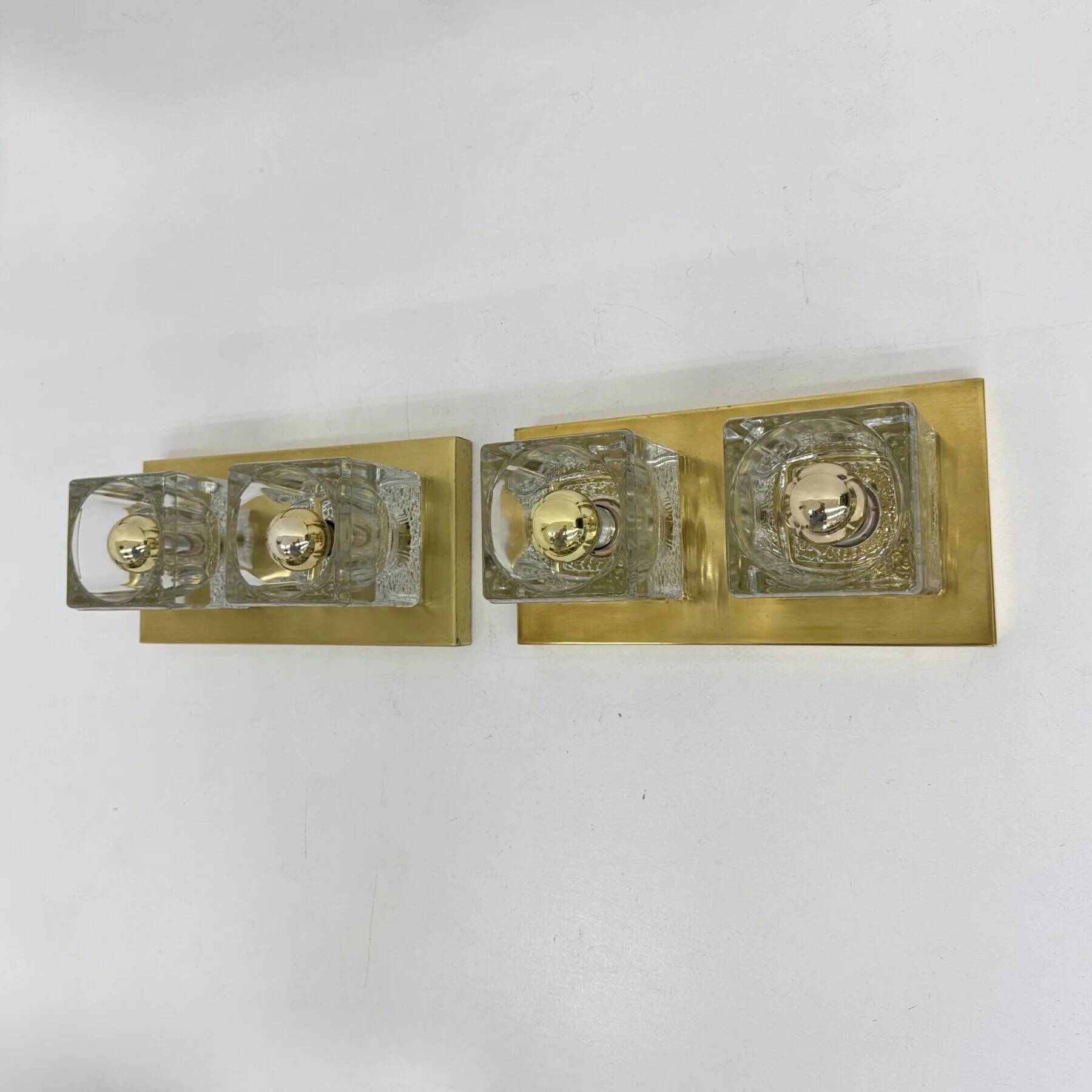 Pair of Peil & Putzler ice cube glass wall lamps, 1970s
