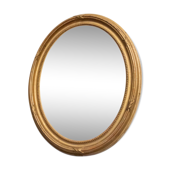 Miroir ancien doré à la feuille et signé - 41x34cm