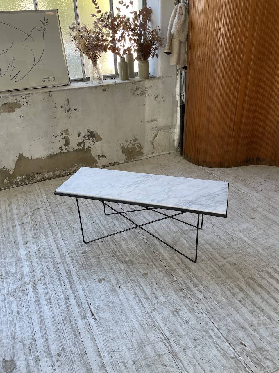 50s coffee table in metal and marble