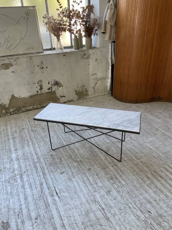 Table basse années 50 métal et marbre