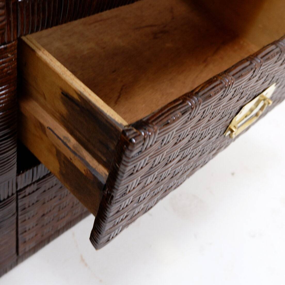 Vintage coastal woven rattan chest of drawers
