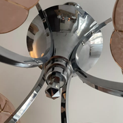 Vintage art deco chandelier, chrome and pink glass, vintage 1930
