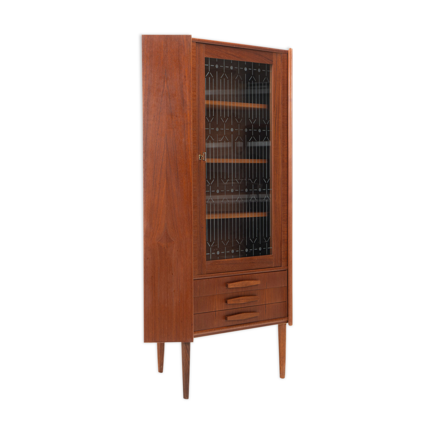 Danish vintage corner cabinet in teak and glass
