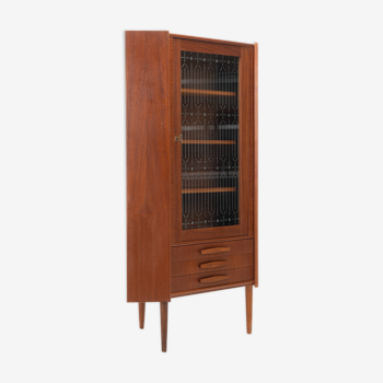Danish vintage corner cabinet in teak and glass