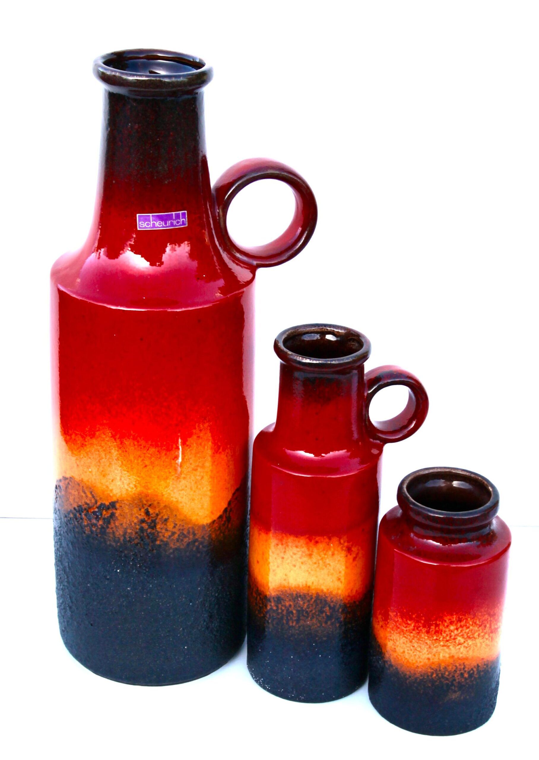Set of 3 vintage vases, Scheurich, W-Germany, 1960