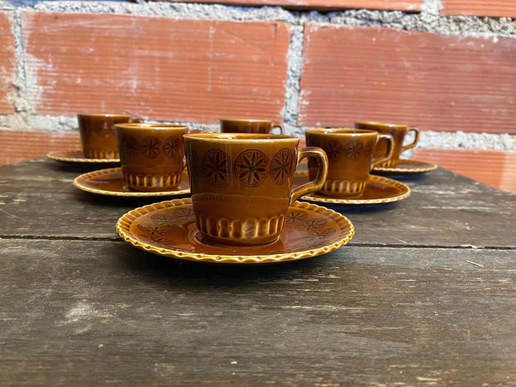 Set of 6 cups and saucers digoin colorado model vintage beige ceramic