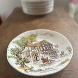 Set of 12 flat plates in Gien earthenware, Ludlow model, chic countryside dining.