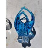 2 blue crystal and blown glass pocket vases