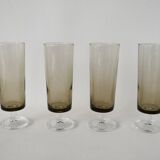 Set of 4 70s smoked glass champagne flutes