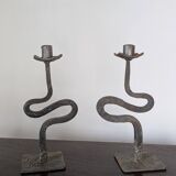 Pair of wrought iron candlesticks
