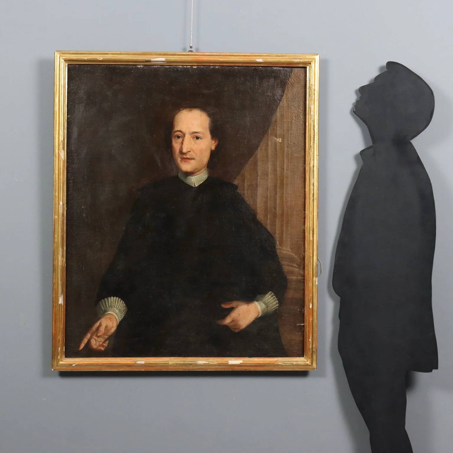 Ancient painting, portrait of a clergyman, oil on canvas, 18th century.