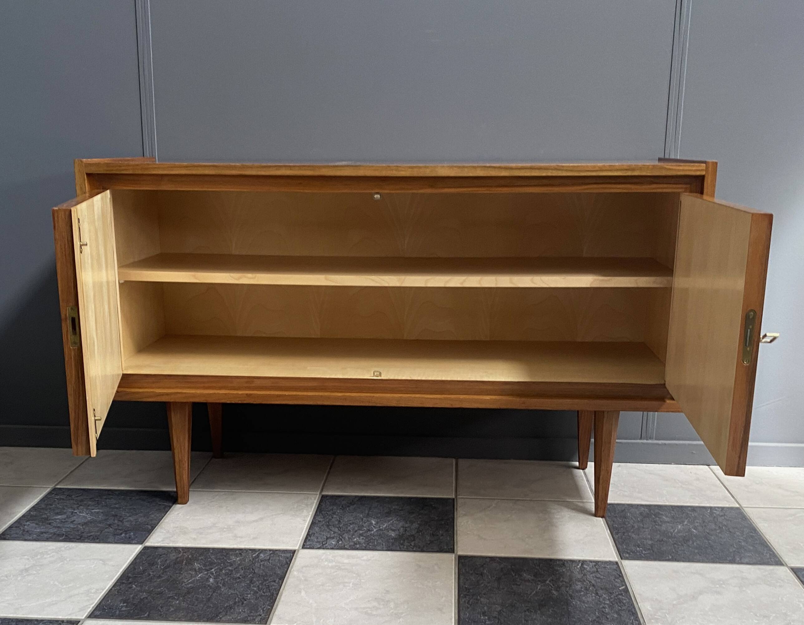 2-door wood sideboard or Record cabinet 1970s