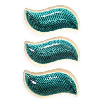 3 x ravier feuille en faïence Verceram 60s