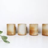 Set of 4 stoneware mugs, artisanal pottery, 1980