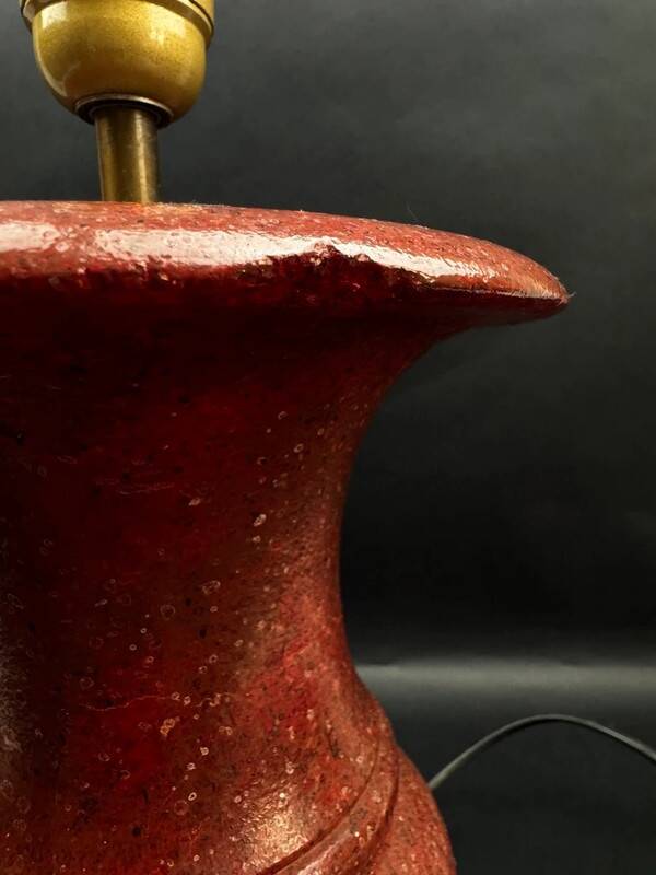 Lamp base in reconstituted stone, red "oxblood", 20th century