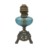 Regulated kerosene lamp foot baroque style blue glass bowl
