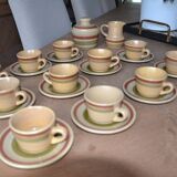 11 St Amand glazed stoneware cups and saucers/sugar bowl/milk jug