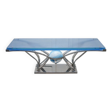 Table Basse en Verre Faite Main en Acier Inoxydable de Qualité Marine de Soliart