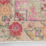 4x7 Vintage Small Size Area Faded Coral Red Turkish Vintage Rug, 127x223 Cm