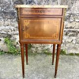 Louis XVI style bedside table in bronze, marble and ceramic