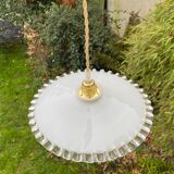 Vintage pendant lamp in serrated white opaline