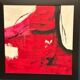 Large Original Swedish Oil on Canvas – “Red Composition” by AMH – Signed – Vintage & Framed