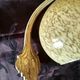 Art deco sconce, golden brass and yellow speckled Clichy glass globe