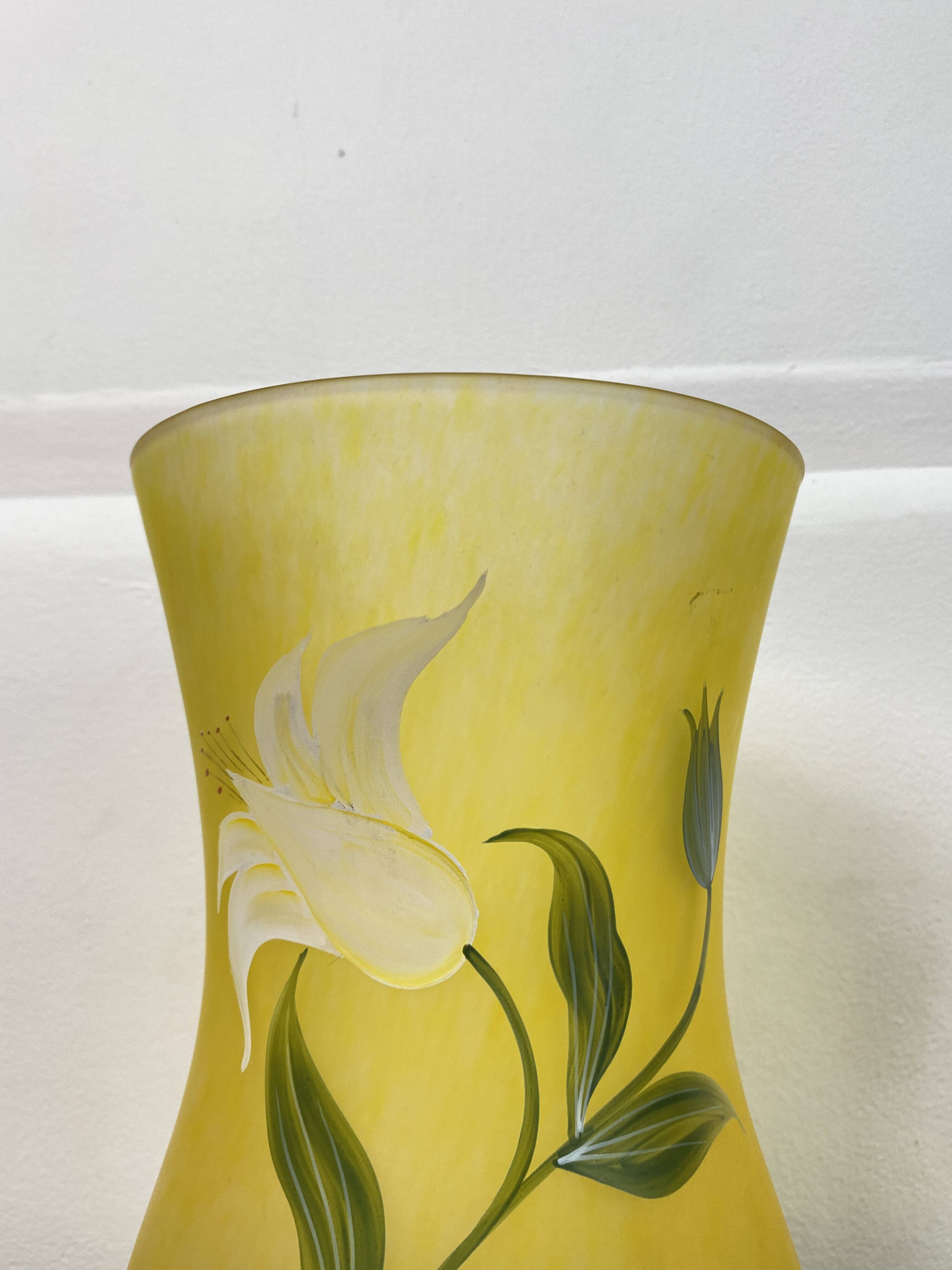 Yellow glass paste vase from the early 20th century signed Lily
