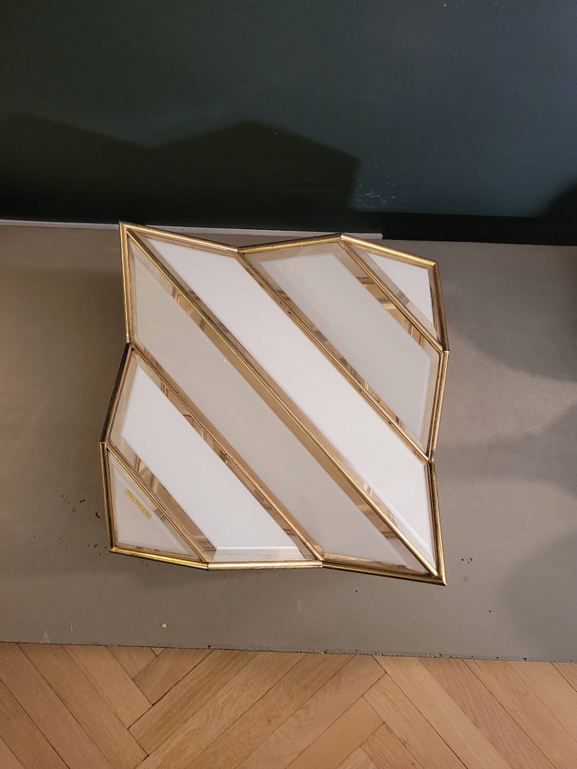 Italian ceiling light in glass and 24-carat gold plating.