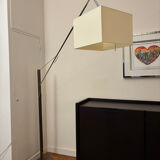 Cinna floor lamp in wood, chrome, and fabric.