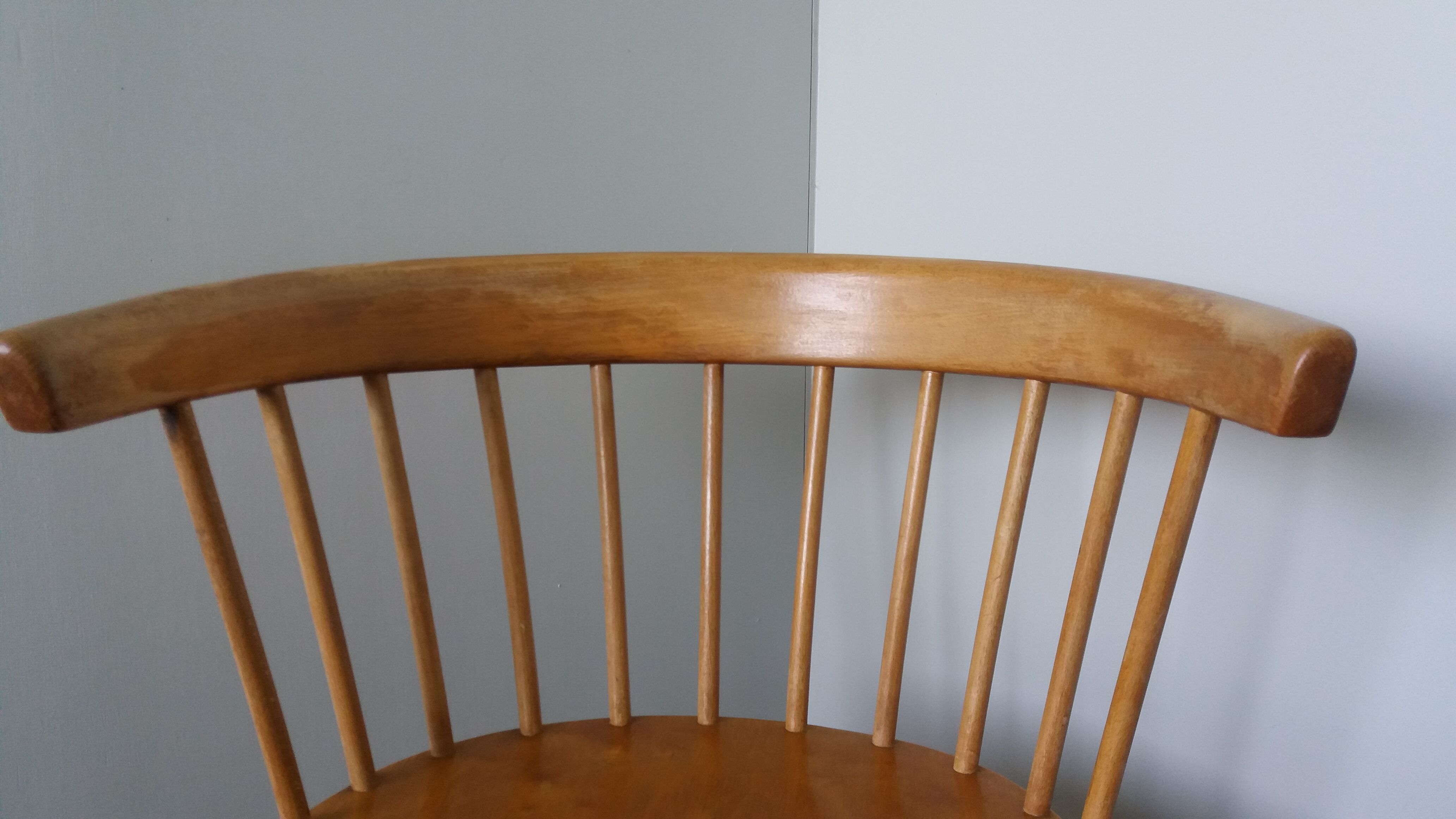 Fauteuil en bois, pieds compas, style scandinave, Baumann ou Thonet
