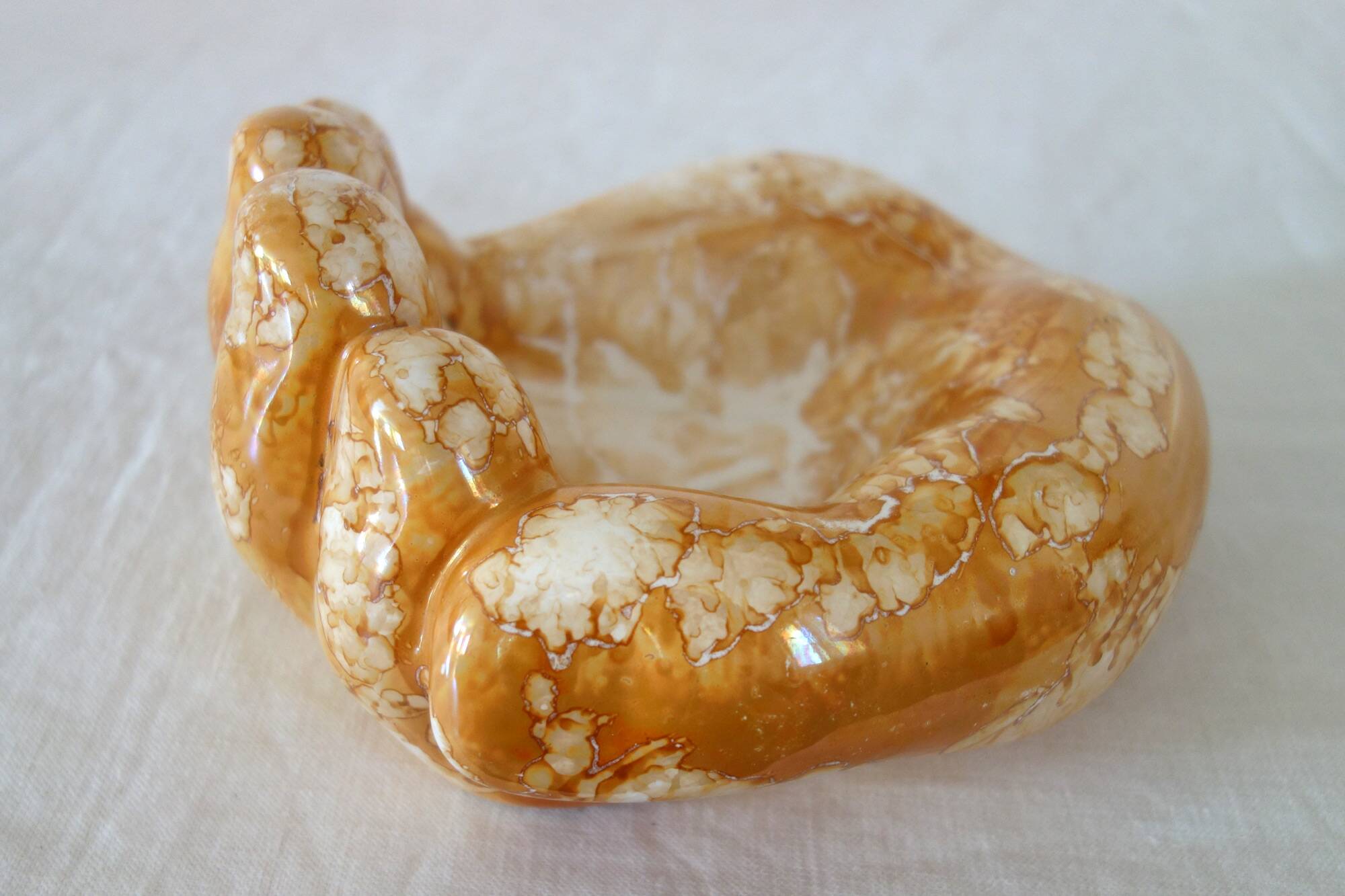 Ceramic enamelled hand dish from the 1970s