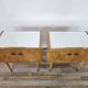 Pair of 1950s maple nightstands with mirrored tops
