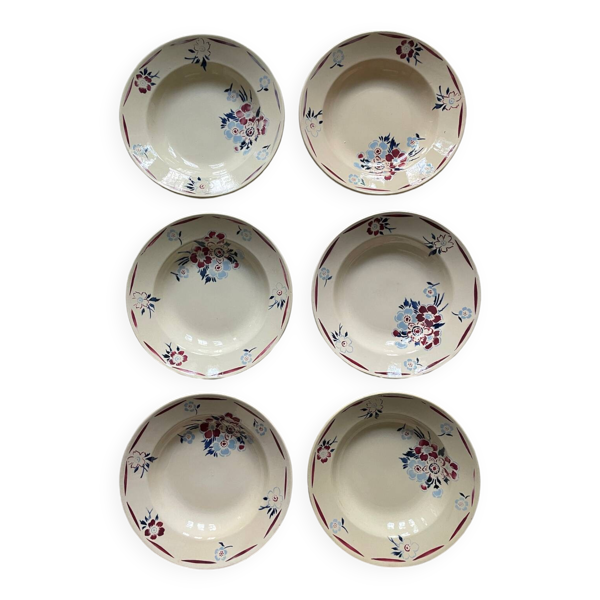6 assiettes creuses en faïence ancienne vintage