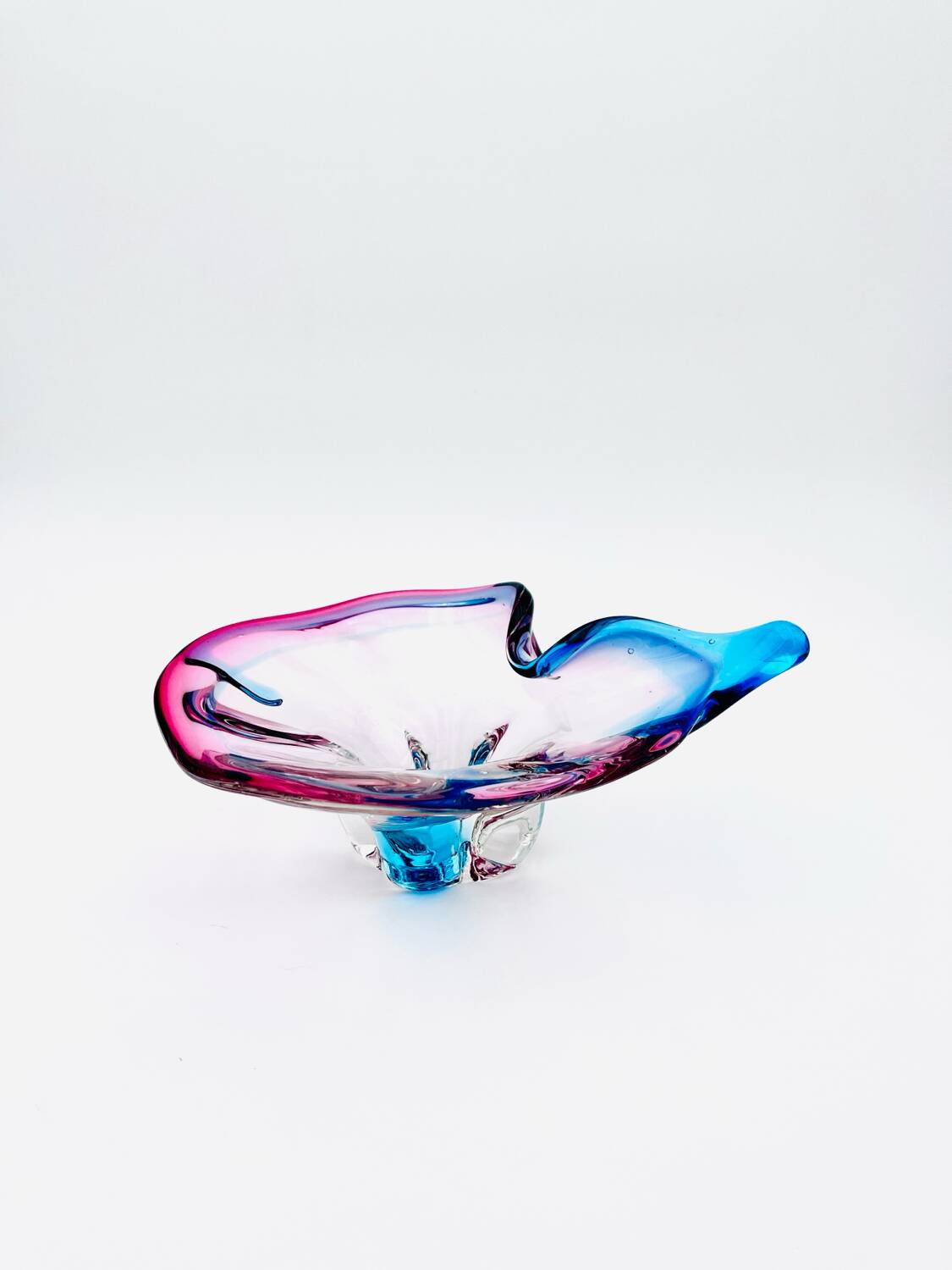Murano Crystal Sommerso Organic Sculpture Bowl - Blue & Fuchsia