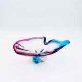 Murano Crystal Sommerso Organic Sculpture Bowl - Blue & Fuchsia