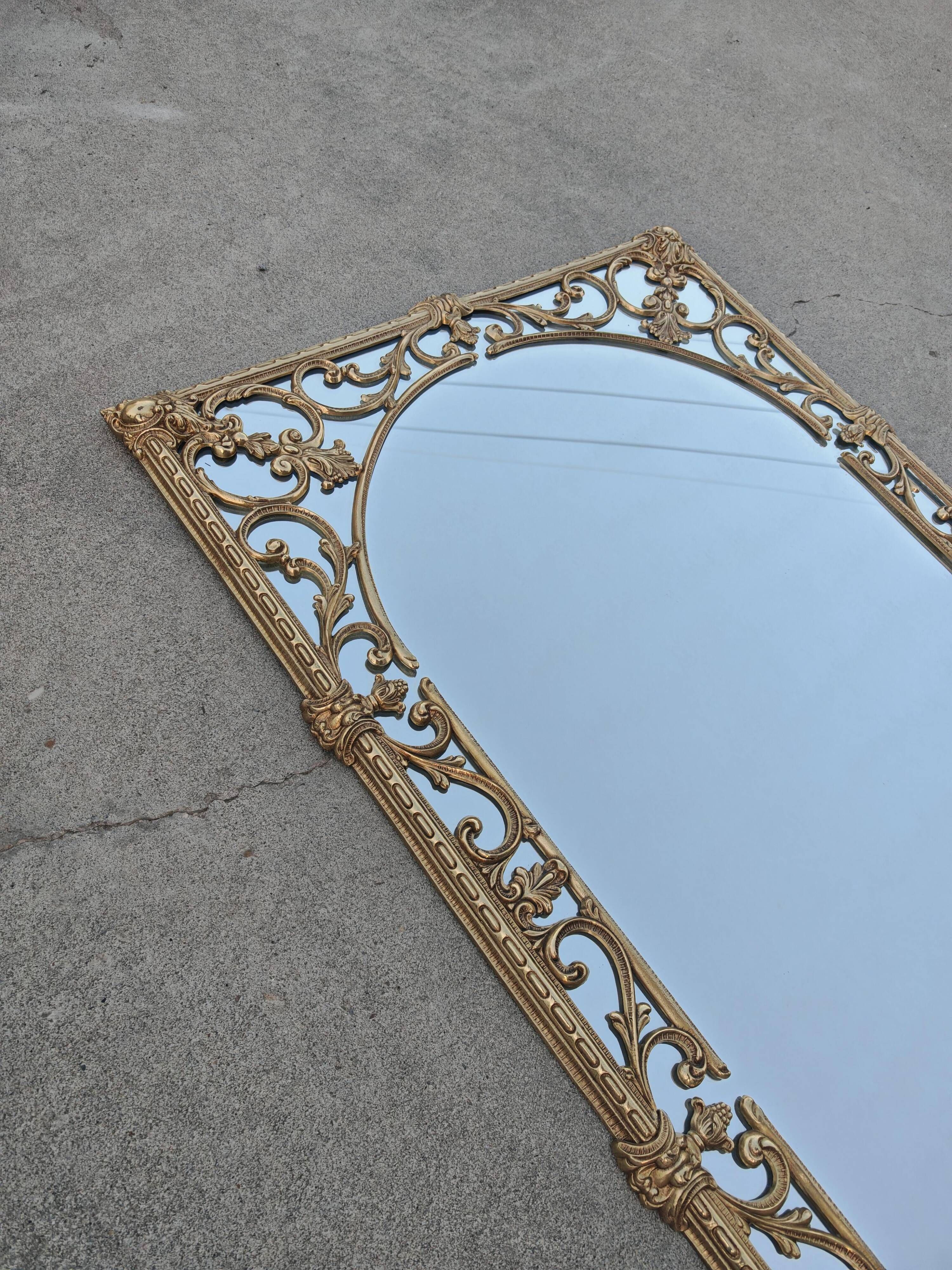 Hollywood Regency Wall Mirror in Brass, Neoclassical Style, 1950s