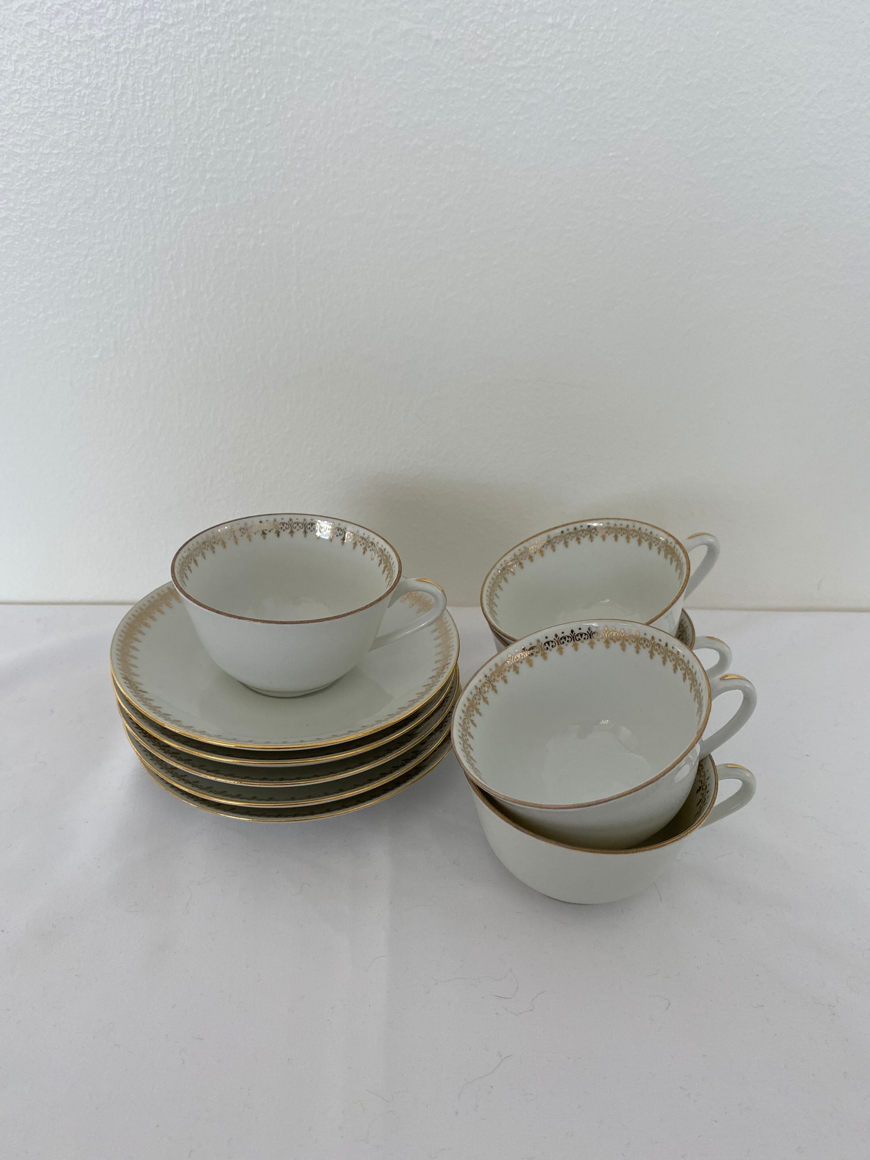 Tea service 5 cups and cups - Porcelain de Lourioux