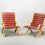 Padded Red Leather High Back AX Lounge Chairs by Hvidt and Molgaard Nielsen